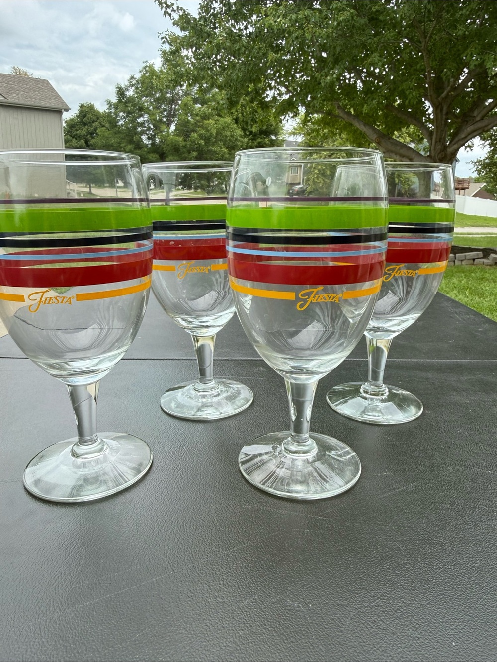 Fiesta Glasses with Green, Red, Black, Blue and Yellow Stripes - Set of 4